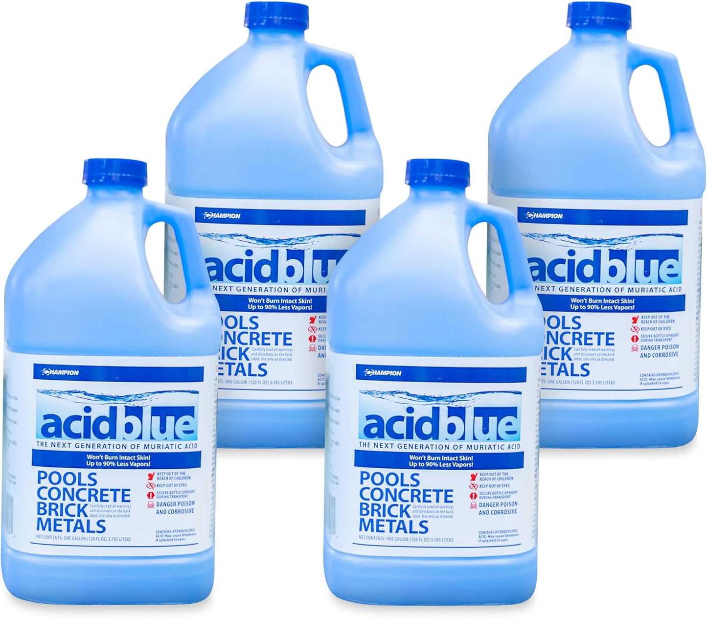 Champion Acid Blue Low Fume Muriatic Acid, pH & Alkalinity Decreaser, 1 Gallon Case of 4 Gallons