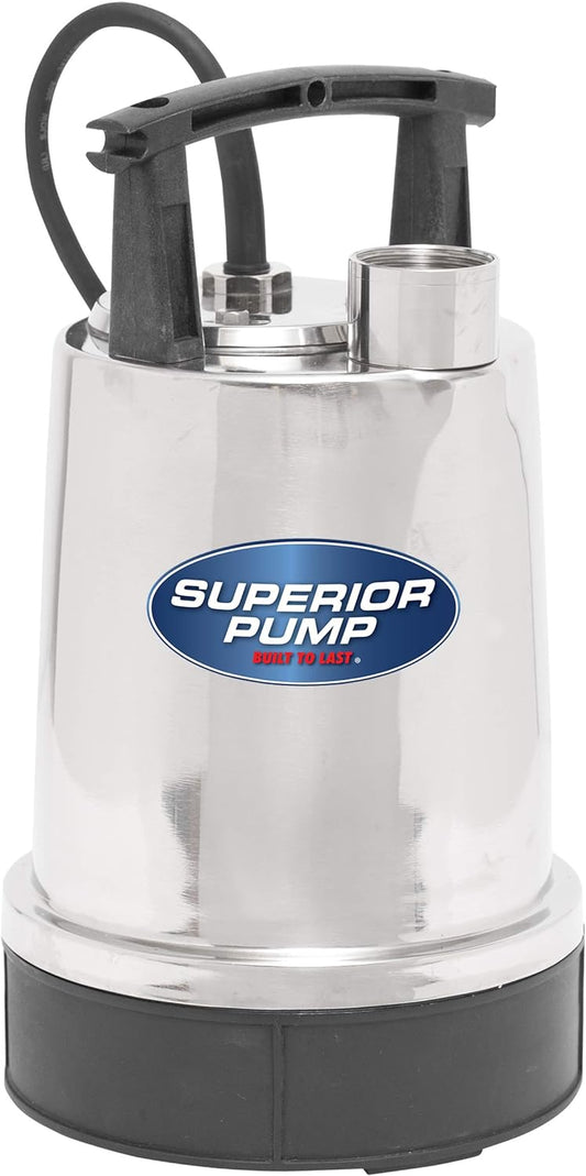 Superior Pump 91592 1/2Hp 1.25" Stainless Steel Util Pump, 1/8" Surface, 3/8" Solids
